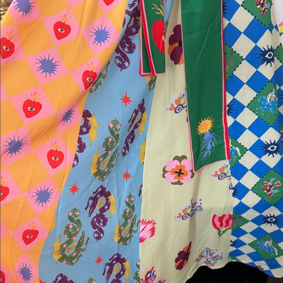 2 Bohemian Patchwork Maxi Dresses with Green Sash - Picture 5 of 15